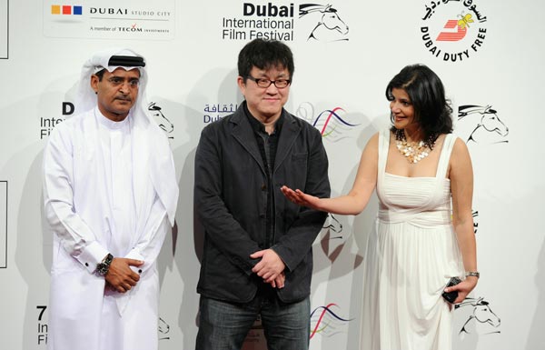 DIFF Chairman Abdulhamid Juma, director Chao Bin Su and attends "Reign of Assassins" premiere during day six of the 7th Annual Dubai International Film Festival held at the Madinat Jumeriah Complex. (GETTY)