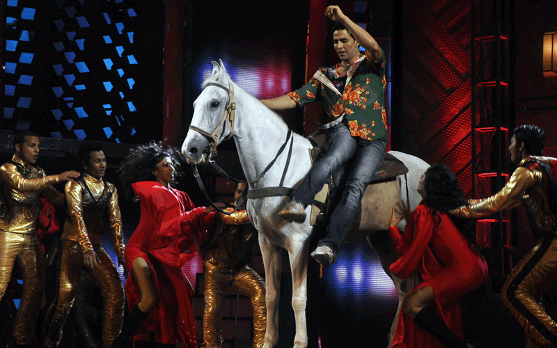 Indian Bollywood actor Akshay Kumar performs on the stage of "Big Star Entertainment Awards" ceremony in Mumbai. (AFP)