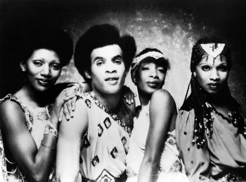 Photo of Boney M; L - R Liz Mitchell, Bobby Farrell, Maizie Williams and Marcia Barrett - Posed studio group portrait. (ECHOES/REDFERNS)
