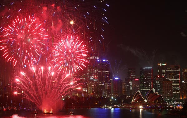 Fireworks light up the skyline over Sydney Harbour during the midnight fireworks session as Sydney Celebrates New Year's Eve. (GETTY)