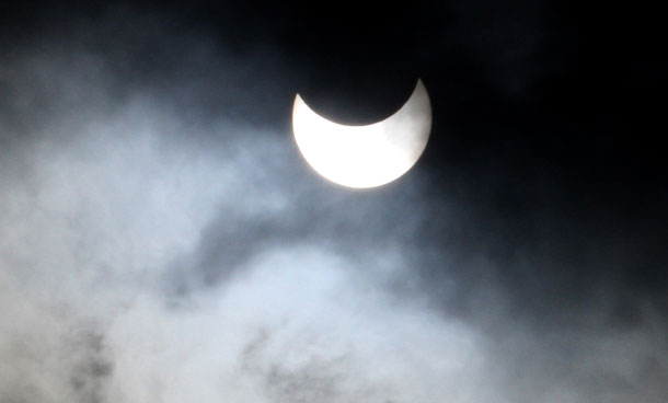 A view of a partial solar eclipse as seen from Gaza city, Tuesday, Jan. 4, 2011.  A partial solar eclipse began Tuesday in the skies over the Mideast and will extend across much of Europe. (AP)