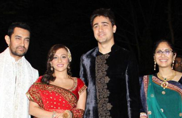 Aamir Khan and Kiran Rao with Imran Khan and Avantika Malik at their Mehendi and Sangeet Ceremony. (GETTY IMAGES)