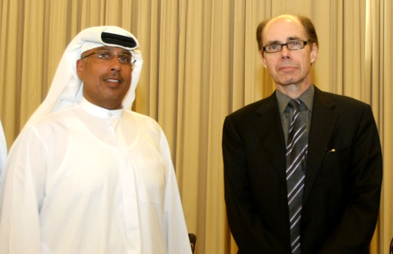 DMI Chairman Ahmad Al Shaikh and Jeffery Deaver, author of the new James Bond novel. (SUPPLIED)