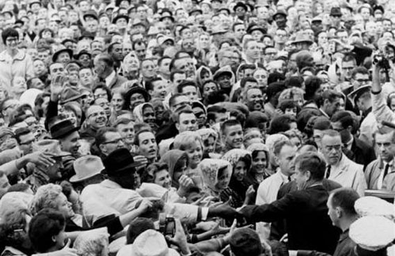 President John F. Kennedy greets a crowd at a political rally in Fort Worth, November 22, 1963. (REUTERS)