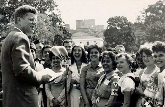 President John F. Kennedy during a meeting with international students at the White House in 1962. (REUTERS)