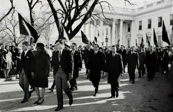 President John F. Kennedy's brother, Attorney General Robert F. Kennedy (L-R), his widow first lady Jacqueline Bouvier Kennedy and his brother Senator Ted Kennedy lead mourners away from the White House bound for his funeral, November 25, 1963. (REUTERS)