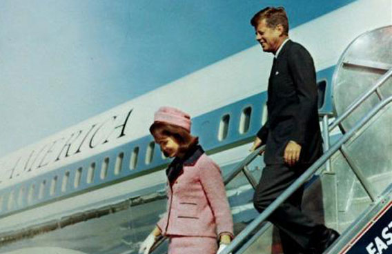President John F. Kennedy and first lady Jacqueline Bouvier Kennedy walk down the steps of Air Force One as they arrive at Love Field in Dallas, November 22, 1963. (REUTERS)