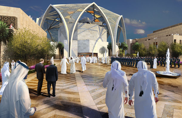 An artist’s impression of UAE’s new Parliament building coming up on Abu Dhabi Corniche. The US-based architecture firm Ehrlich Architects design has won the competition for the monument which balances Islamic heritage with UAE’s global contemporary aspirations. (SUPPLIED)
