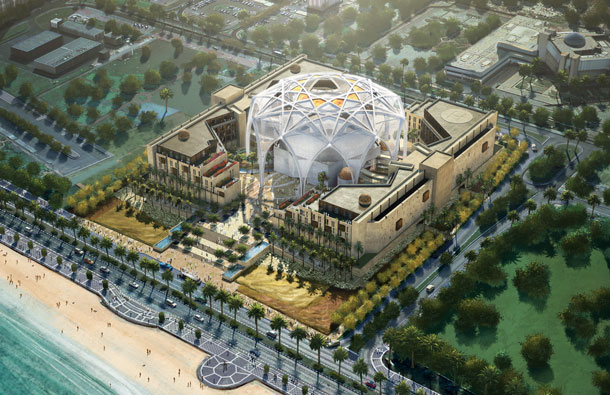 An artist’s impression of UAE’s new Parliament building coming up on Abu Dhabi Corniche. The US-based architecture firm Ehrlich Architects design has won the competition for the monument which balances Islamic heritage with UAE’s global contemporary aspirations. (SUPPLIED)