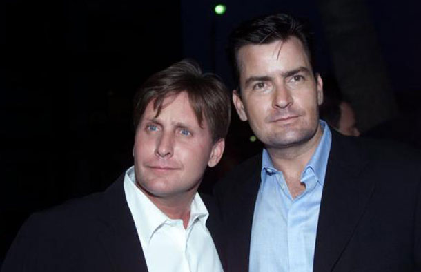 Brothers Emilio Estevez and Charlie Sheen pose for a photo at the premiere of the movie "Rated X," at the [Academy of Motion Picture Arts and Sciences] in Beverly Hills, April 27, 2000. (REUTERS)