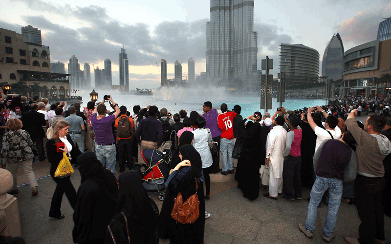 People watch the Fountain show at the Dubai Mall. (FILE)