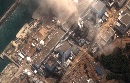 This satellite image provided by DigitalGlobe shows the damaged Fukushima Dai-ichi nuclear facility in Japan on Monday, March 14, 2011. Authorities are strugging to prevent the catastrophic release of radiation in the area devastated by a tsunami. (AP)