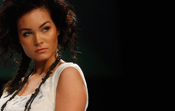 An Indian model displays designers Aparna and Nordan's creations during the Lakme Fashion Week in Mumbai, India. (AP)