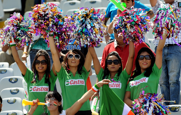 Indian fans cheer prior to the ICC Cricket World Cup semi-final match between India and Pakistan at the Punjab Cricket Association (PCA) stadium in Mohali. (AFP)