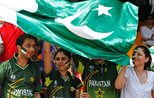 Pakistani cricket fans wait for the Cricket World Cup match between Sri Lanka and Pakistan to begin, in Colombo, Sri Lanka. (AP)