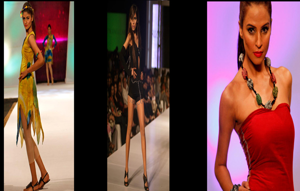 Models present creations by local designers during a fashion week organized in Lahore, Pakistan. (AP)