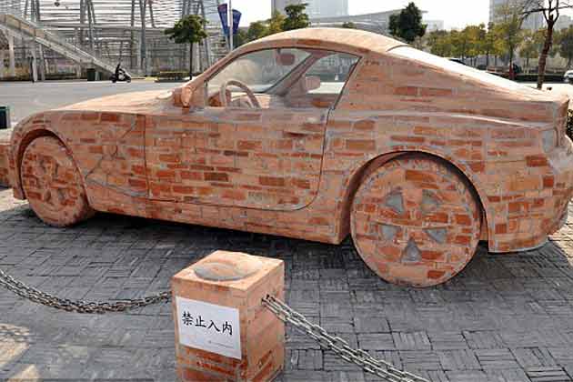 The brick car, which is 5 metres long, 2.15 metres wide, 1.6 metres high and weighs 6.5 tons, was completed in 2007. (AP)