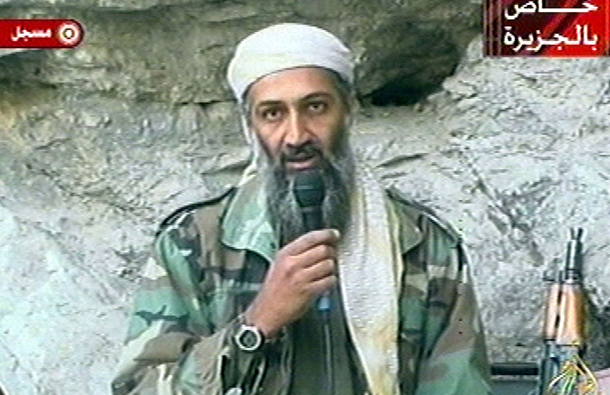 Osama bin Laden is seen at an undisclosed location in this television image broadcast. (AP)