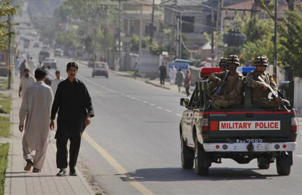 Soldiers patrol the city of Abbotabad in Pakistan's Khyber Pakhtunkhwa province, May 2, 2011. (REUTERS)