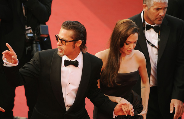Actors Brad Pitt and Angelina Jolie attend "The Tree Of Life" premiere during the 64th Annual Cannes Film Festival at Palais des Festivals on May 16, 2011 in Cannes, France. (GETTY/GALLO)