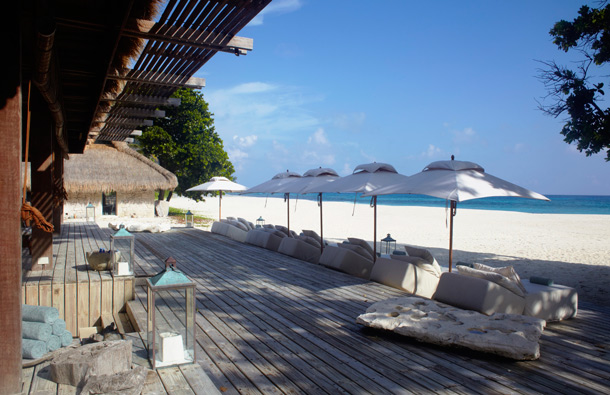 The deck and beach of North Island resort in the Seychelles, an archipelago in the Indian Ocean. (AP)