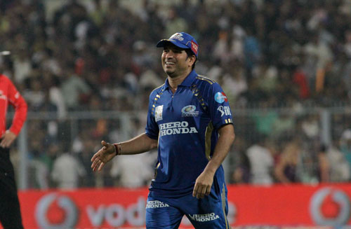 Mumbai Indians captain Sachin Tendulkar smiles during an IPL match (AP)