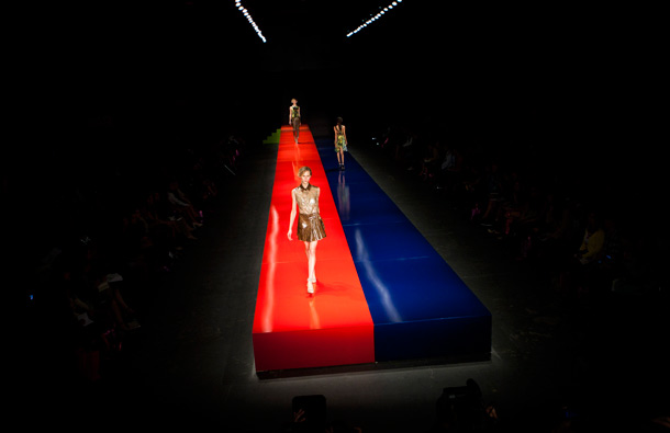 Models wear creations by Espaco Fashion during the Fashion Rio Summer 2012 collection in Rio de Janeiro, Brazil. (AP)