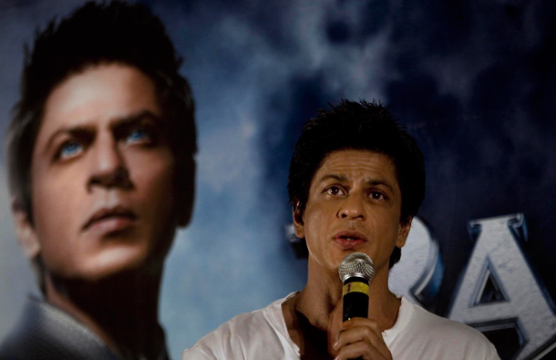 Bollywood actor Shah Rukh Khan speaks during a press conference to promote his upcoming film Ra.One, in New Delhi, India. Ra.One is a Hindi science fiction superhero film. (AP)
