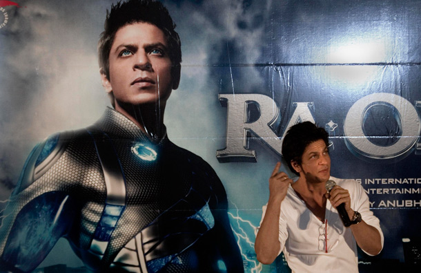 Bollywood actor Shah Rukh Khan speaks during a press conference to promote his upcoming film Ra.One, in New Delhi, India. Ra.One is a Hindi science fiction superhero film. (AP)