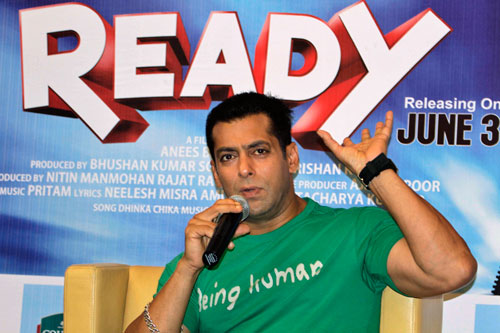 Bollywood actor Salman Khan interacts with the media during the release of his movie 'Ready' (AP)