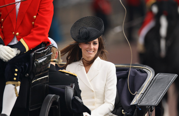 Catherine, Duchess of Cambridge travels by horse-drawn carriage from Horse Guards Parade after attending the Trooping the Colour parade on June 11, 2011 in London, England. The ceremony of Trooping the Colour is believed to have first been performed during the reign of King Charles II. (GETTY/GALLO)
