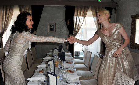 Actress Andie MacDowell (L) and model Franziska Knuppe attend a lunch in honor of the newly-awarded  Montblanc New Voices Award 2011 winners at Backstage on June 17, 2011 in Saint Petersburg, Russia. (GETTY)