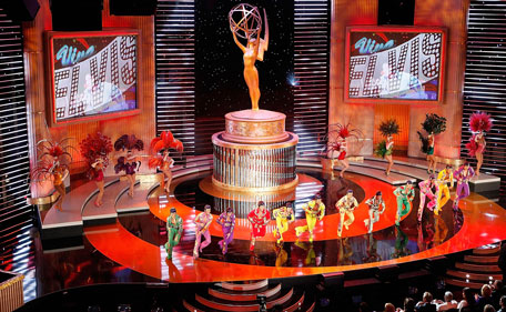 Cast members from the 'Viva ELVIS' by Cirque du Soleil show perform onstage during the Daytime Emmy Awards on Sunday June 19, 2011 in Las Vegas. (AP)