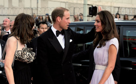 (L-R) BAFTA Chief Executive Officer Amanda Berry, Prince William, Duke of Cambridge, and Catherine, Duchess of Cambridge arrive at the BAFTA Brits To Watch event held at the Belasco Theatre on July 9, 2011 in Los Angeles, California. (GETTY)