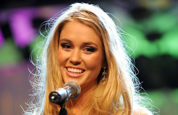 Scherri-Lee Biggs answers a question for the judges before she is crowned Miss Universe Australia 2011 in Melbourne. Thirty finalists competed for the crown with winner Biggs off to Brazil to represent Australia in the final. (AFP)