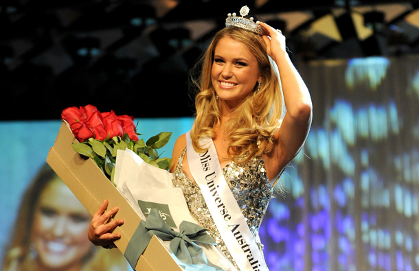 Scherri-Lee Biggs acknowledges the applause after been crowned Miss Universe Australia 2011 in Melbourne. Thirty finalists competed for the crown with winner Biggs off to Brazil to represent Australia in the final. (AFP)