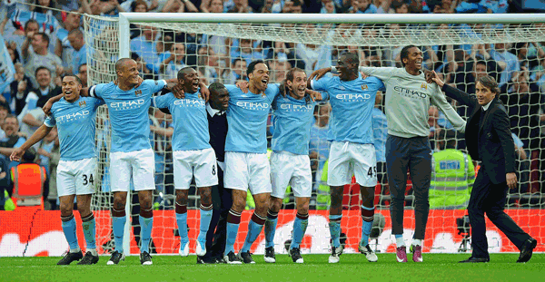 Man City beat United in the FA Cup semifinal on the way to the title. (FILE)