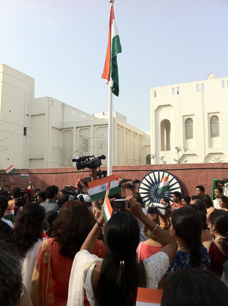 Indian flag hoisting ceremony at the Indian Consulate Dubai on August 15, 2011 on the occasion of Independence Day. (Image courtesy Emirates 24|7 reader: NIKHIL KHANNA)