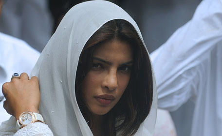 Indian Bollywood actress Priyanka Chopra attends the funeral of the late Bollywood actor Shammi Kapoor in Mumbai on August 15, 2011. Legendary Bollywood heart-throb Shammi Kapoor, whose energetic acting and dancing style heavily influenced modern-day Indian film stars, died on August 14 aged 79.  AFP