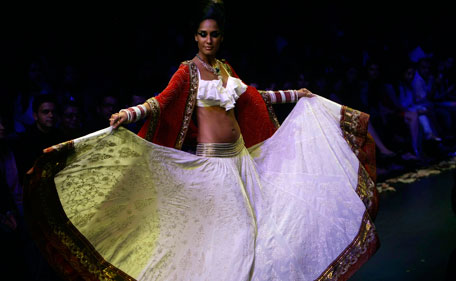 An Indian model displays designer Anita Dongre creations during the Lakme Fashion Week in Mumbai, India, Thursday, Aug. 18, 2011.(AP)