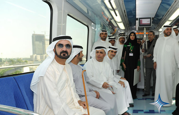 Sheikh Mohammed riding the Metro. (SUPPLIED)