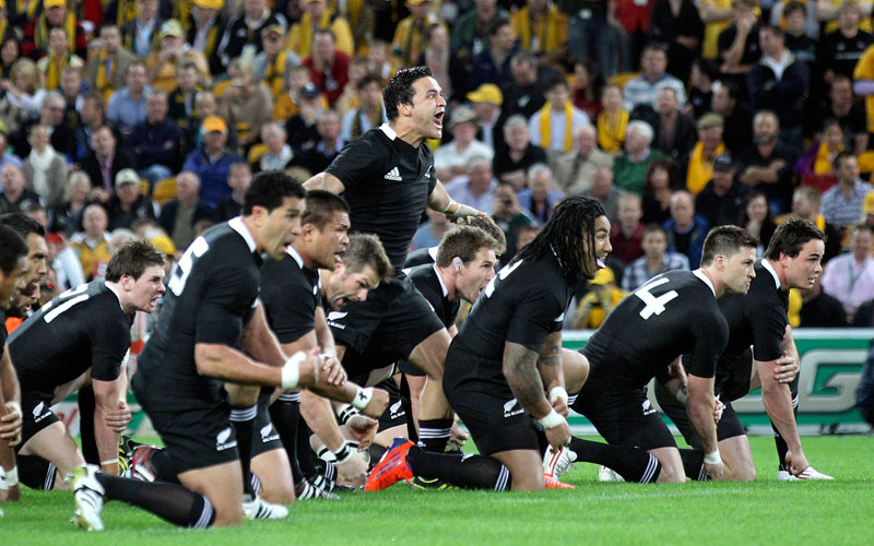 New Zealand All Blacks perform their haka before their Tri-Nations Rugby Union match against.
