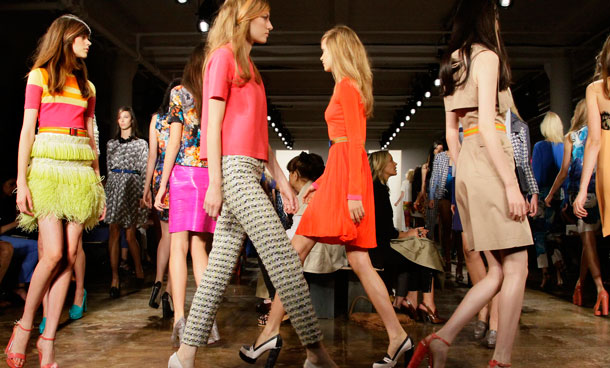 The Spring 2012 collection of Peter Som is modeled on Friday, Sept 9, 2011, during Fashion Week in New York. (AP)