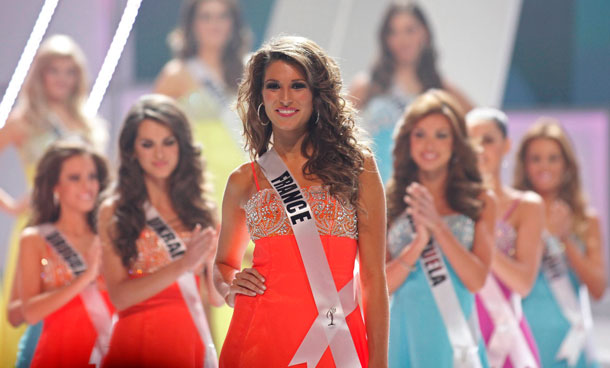 Miss France Laury Thilleman walks on stage as she is chosen as a finalist in the Miss Universe 2011 pageant in Sao Paulo September 12, 2011. (REUTERS)
