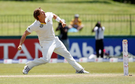 Australia's bowler Shane Watson celebrates after taking the wicket of Sri Lankan batsman Mahela Jayawardene (unseen) during the third day's play of the third Test in Colombo, Sri Lanka, on Sunday. (AP)