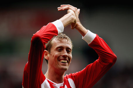 Peter Crouch equalised seven minutes into the second half with his first goal for Stoke against Manchester United. (FILE)