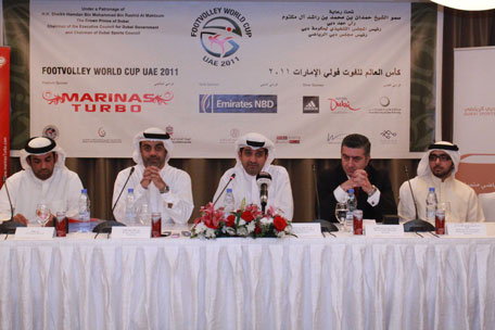 Dubai Sports Council secretary-general Dr Ahmed Al Sharif (centre) at the press conference to launch the Footvolley World Cup in Dubai on Monday. (SUPPLIED)