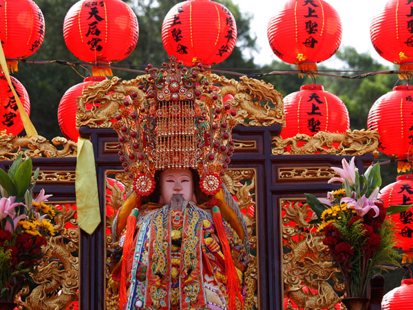 A statue of Matsu, the Chinese goddess of the sea, is dressed for a celebration in her name on Nangan Island in Taiwan's outlying Matsu Island chain, Wednesday, Oct. 5, 2011.  (AP)