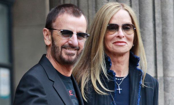 Former Beatle Ringo Starr and his wife Barbara Bach arrive to attend the civil ceremony marriage of American heiress Nancy Shevell and Paul McCartney at Marylebone Town Hall, in central London, Sunday Oct 9, 2011.  (AP)