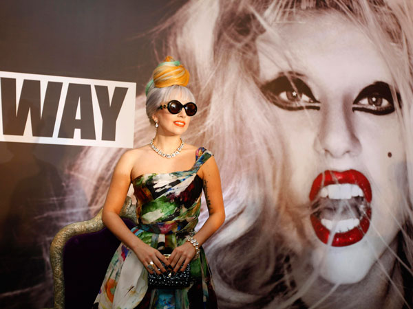 US singer Lady Gaga pose for the media during a press conference in New Delhi, India, Friday, Oct. 28, 2011. (AP)